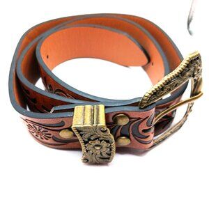 Western Womens Brown Leather Floral Belt Waist  New